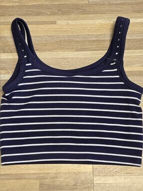 🇬🇪🔺️Jockey Blue Stripe EverActive Rib Ready Cropped Sleeveless Top Medium